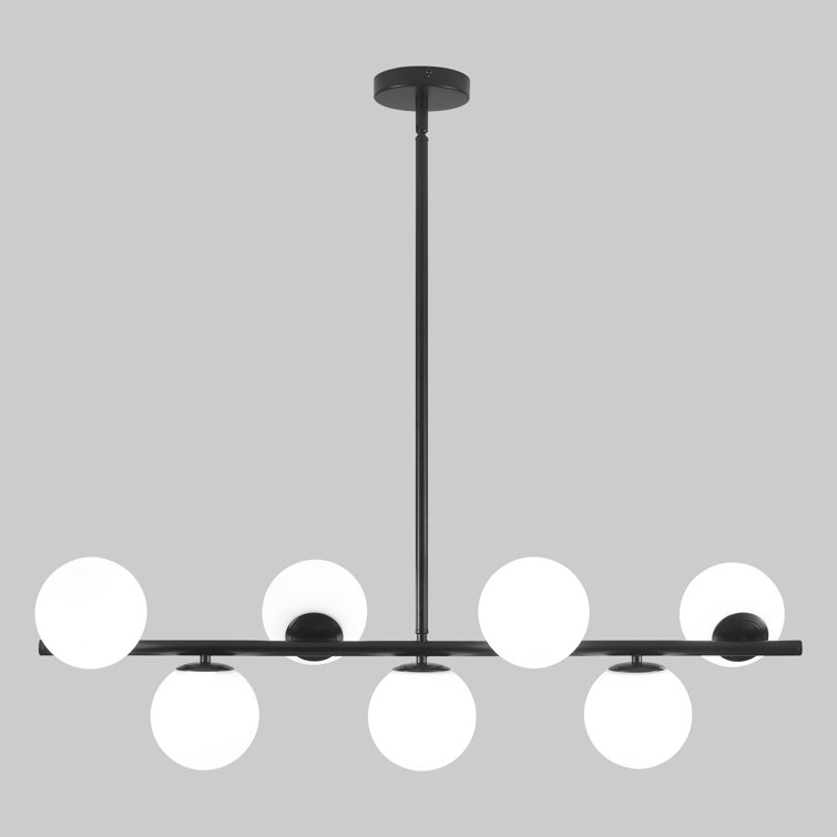 7 - Light Dimmable Modern White Glass Globe Sputnik Linear Chandelier