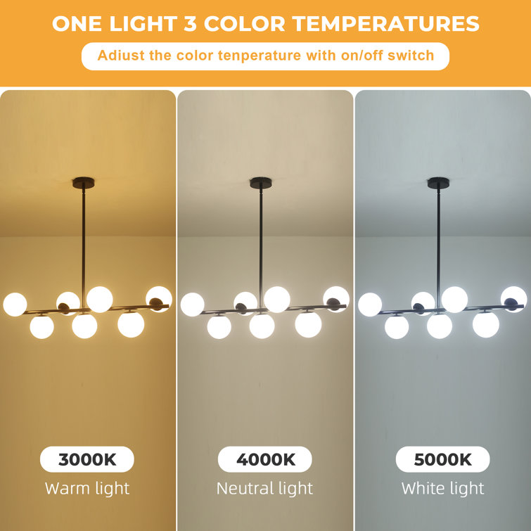 7 - Light Dimmable Modern White Glass Globe Sputnik Linear Chandelier