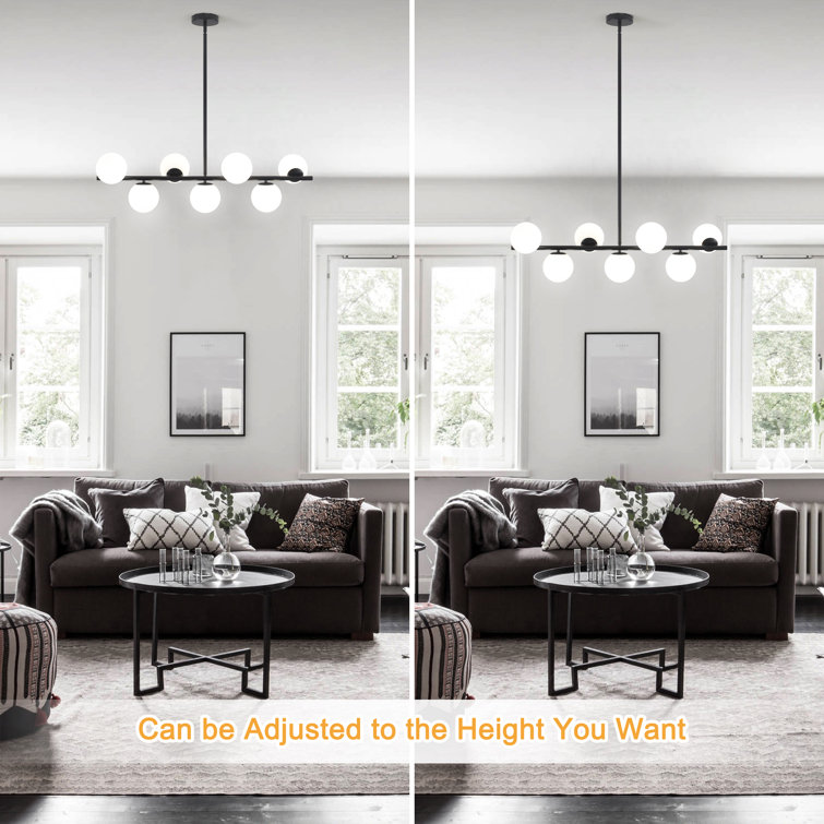 7 - Light Dimmable Modern White Glass Globe Sputnik Linear Chandelier