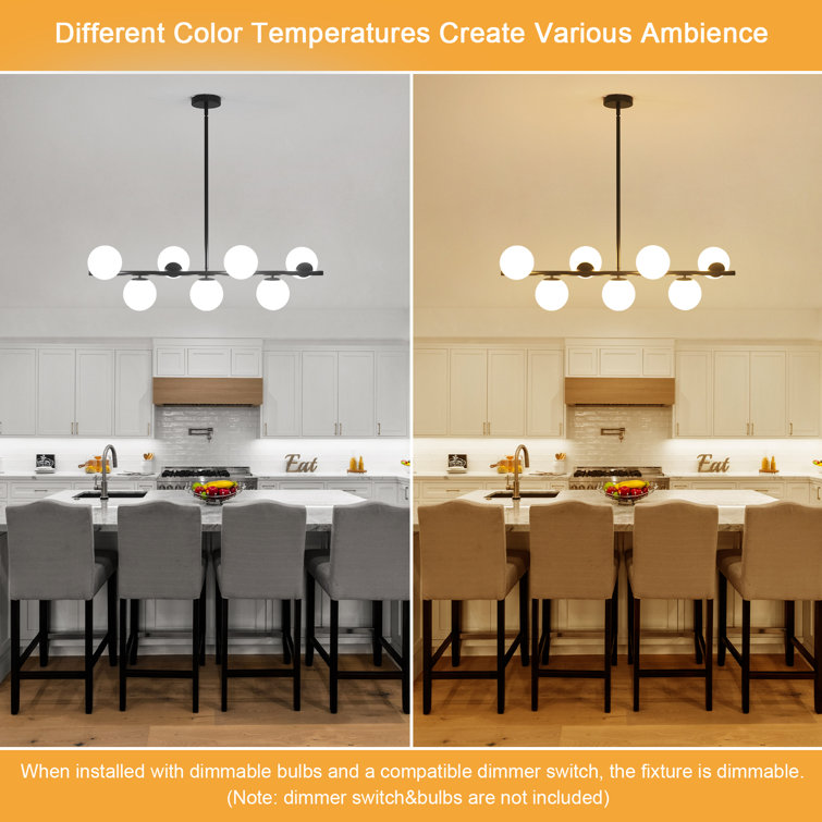 7 - Light Dimmable Modern White Glass Globe Sputnik Linear Chandelier