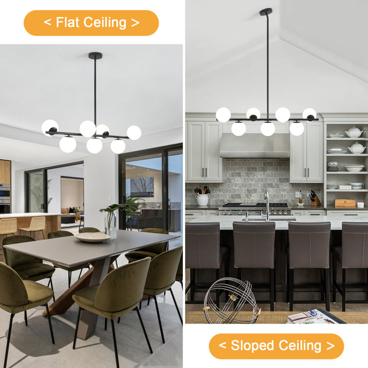 7 - Light Dimmable Modern White Glass Globe Sputnik Linear Chandelier