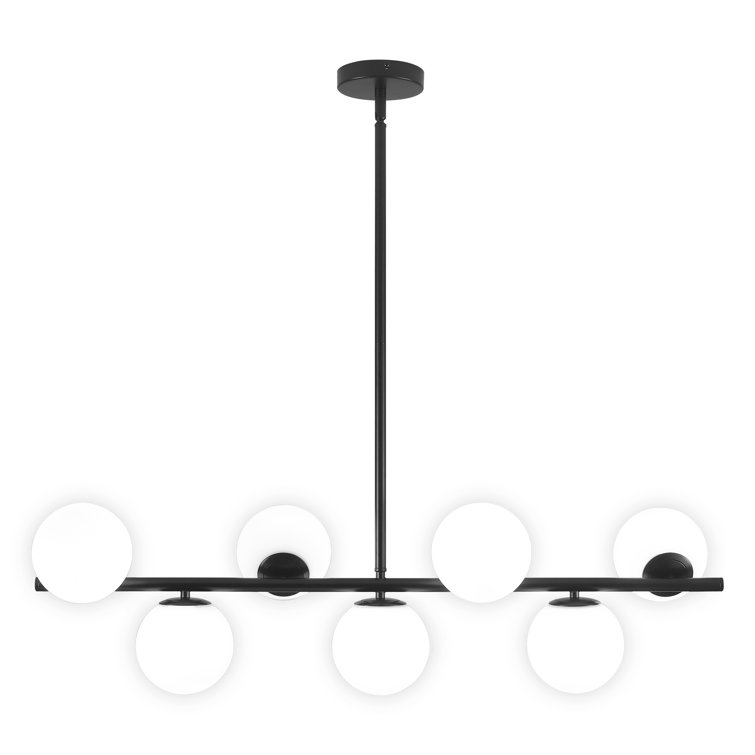 7 - Light Dimmable Modern White Glass Globe Sputnik Linear Chandelier