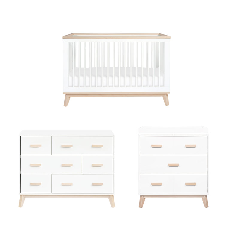White and Washed Natural Mid-Century 6-Drawer Dresser