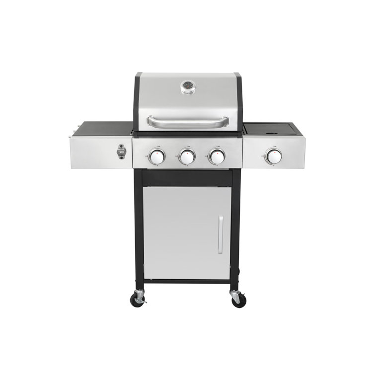 Stainless Steel 3-Burner Propane Gas Grill with Side Burner