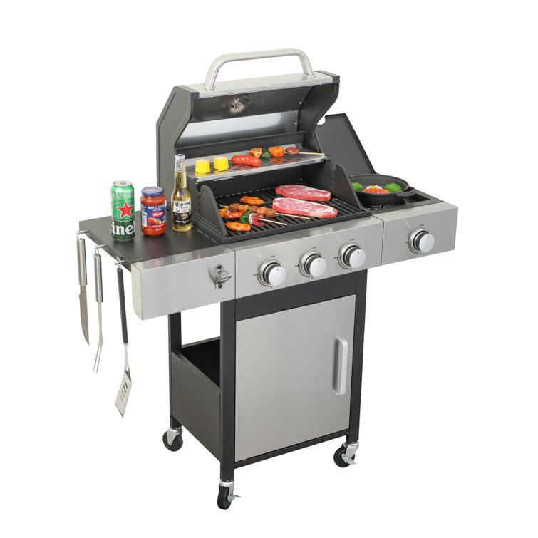 Stainless Steel 3-Burner Propane Gas Grill with Side Burner