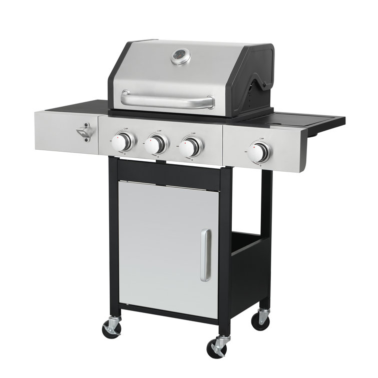 Stainless Steel 3-Burner Propane Gas Grill with Side Burner