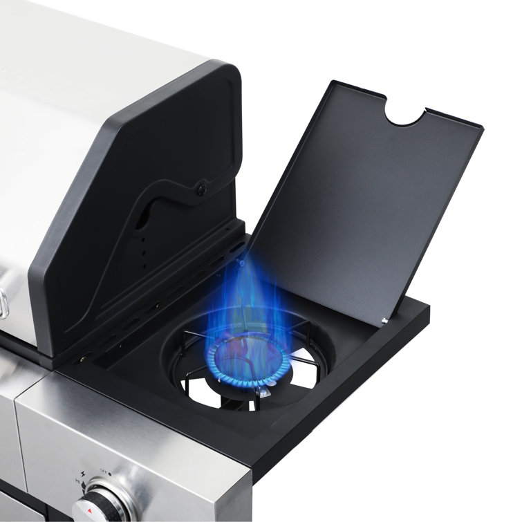 Stainless Steel 3-Burner Propane Gas Grill with Side Burner