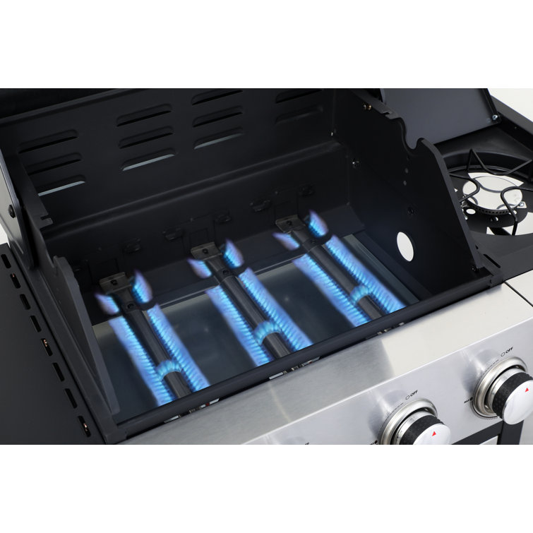 Stainless Steel 3-Burner Propane Gas Grill with Side Burner