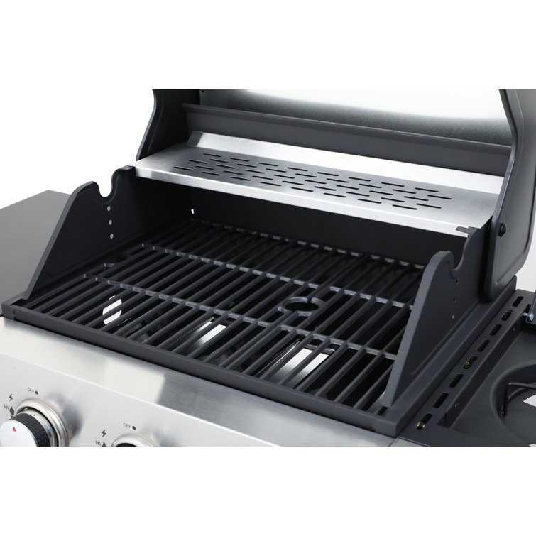 Stainless Steel 3-Burner Propane Gas Grill with Side Burner