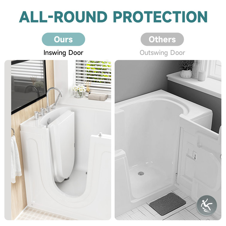 52" White Acrylic Walk-In Bathtub with Inswing Door