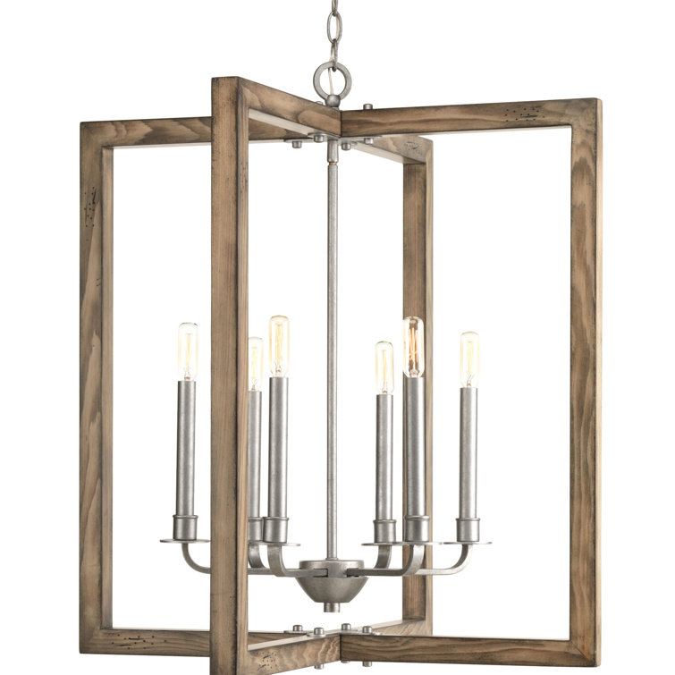 Turnbury Galvanized Steel and Wood 6-Light Chandelier