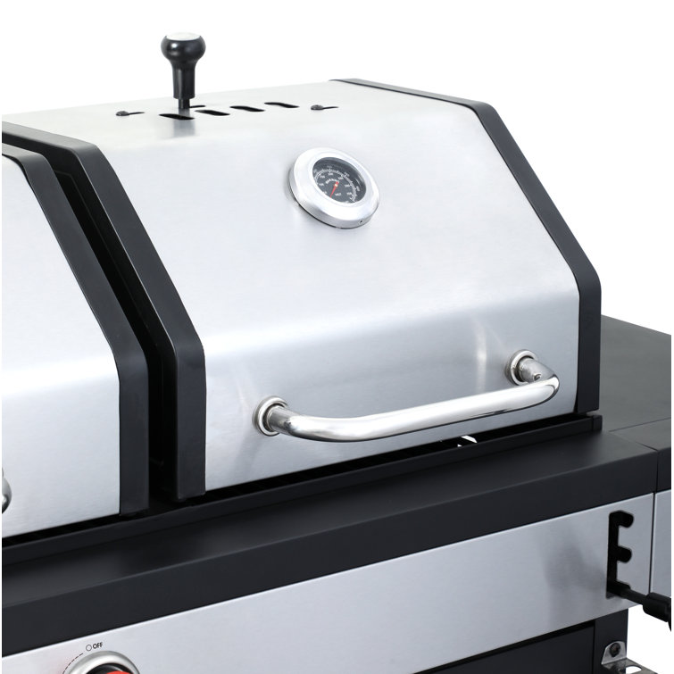 Stainless Steel 3-Burner Propane Gas and Charcoal Grill with Side Burner