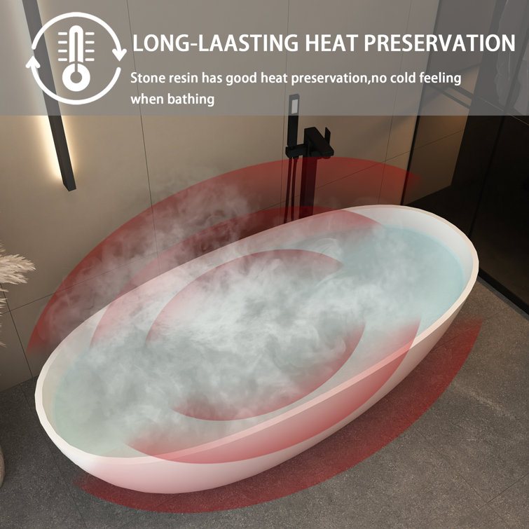 65-Inch Matte White Solid Surface Freestanding Soaking Bathtub