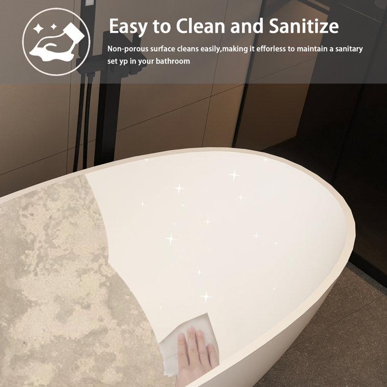 65-Inch Matte White Solid Surface Freestanding Soaking Bathtub
