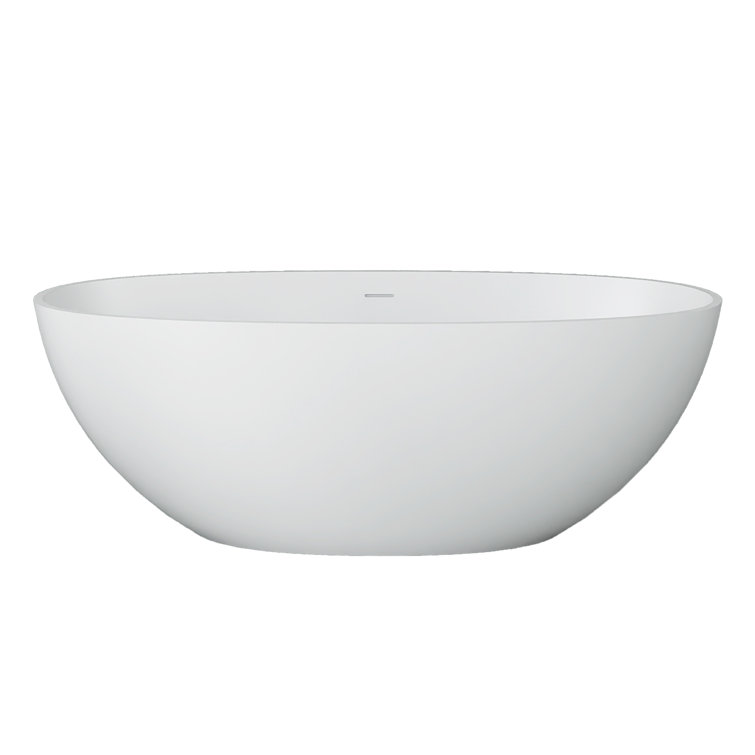 65-Inch Matte White Solid Surface Freestanding Soaking Bathtub