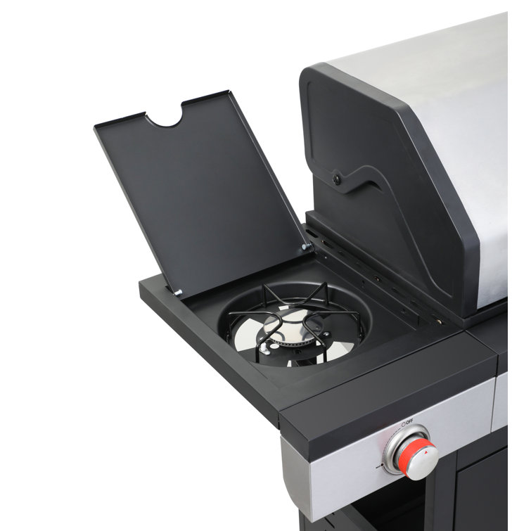 Stainless Steel 3-Burner Propane Gas and Charcoal Grill with Side Burner