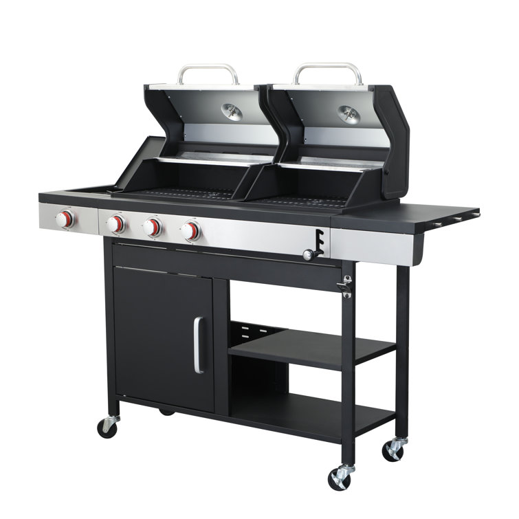 Stainless Steel 3-Burner Propane Gas and Charcoal Grill with Side Burner