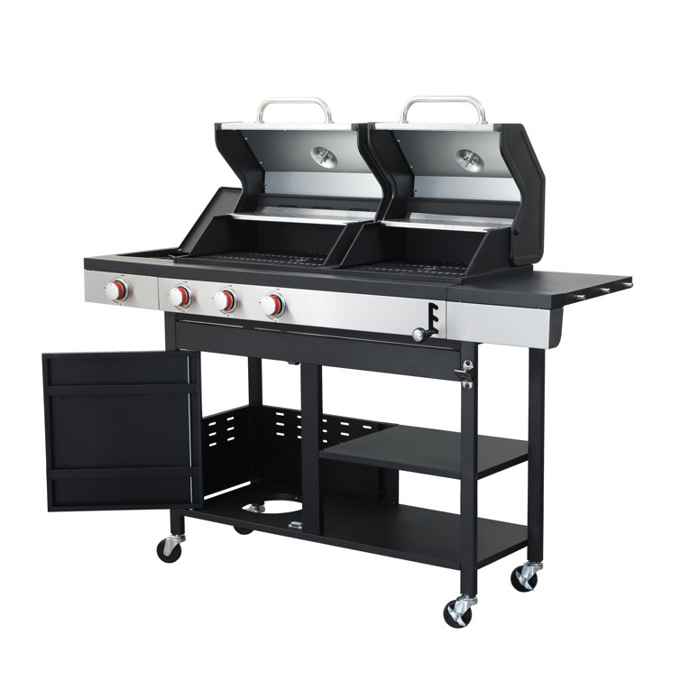 Stainless Steel 3-Burner Propane Gas and Charcoal Grill with Side Burner