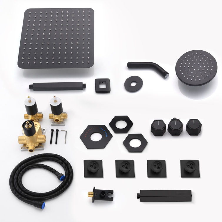 Matte Black Large Square Brass Ceiling Mounted Shower System