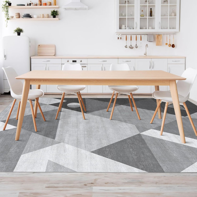 Gray and White Geometric Washable Synthetic Area Rug 9'x12'