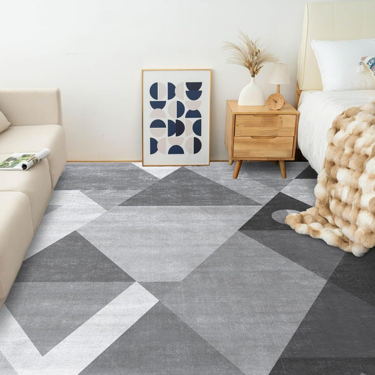 Gray and White Geometric Washable Synthetic Area Rug 9'x12'