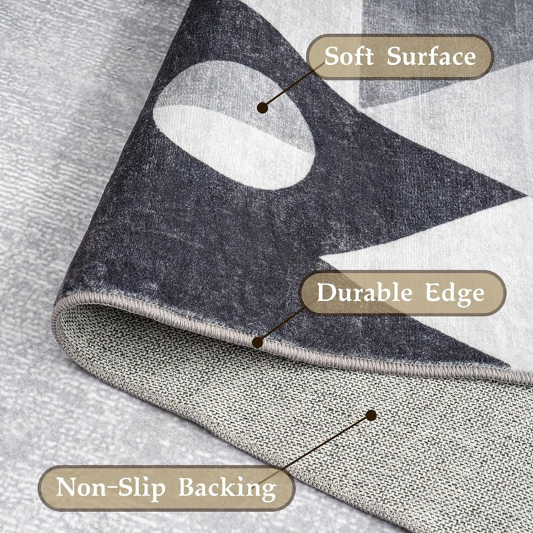 Gray and White Geometric Washable Synthetic Area Rug 9'x12'