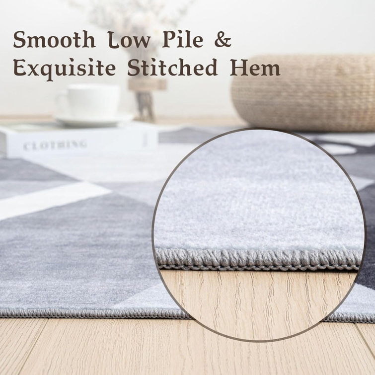 Gray and White Geometric Washable Synthetic Area Rug 9'x12'