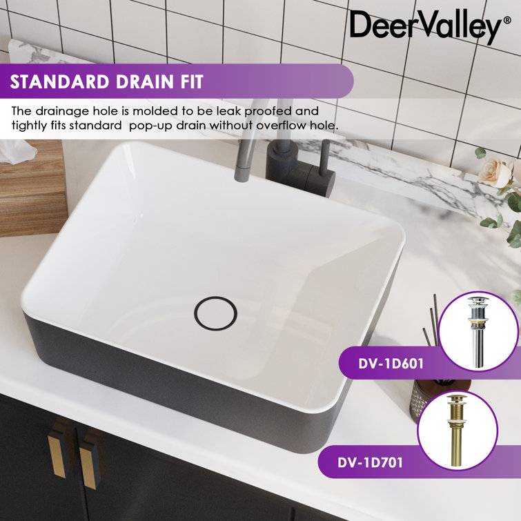 Elegant Dual-Tone 19" x 15" Rectangular Ceramic Vessel Bathroom Sink