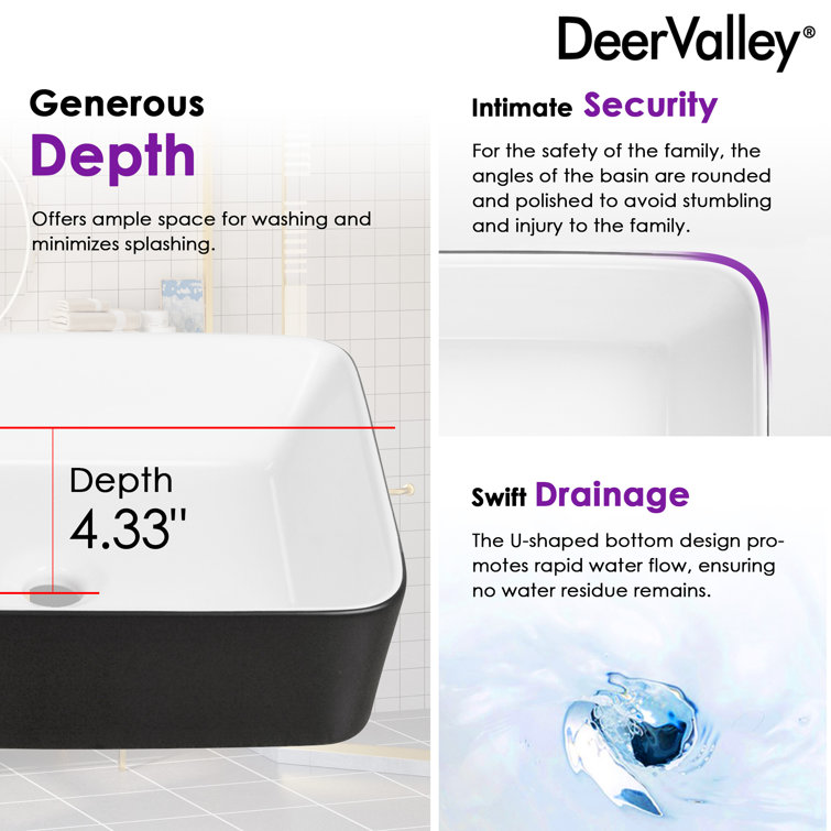 Elegant Dual-Tone 19" x 15" Rectangular Ceramic Vessel Bathroom Sink