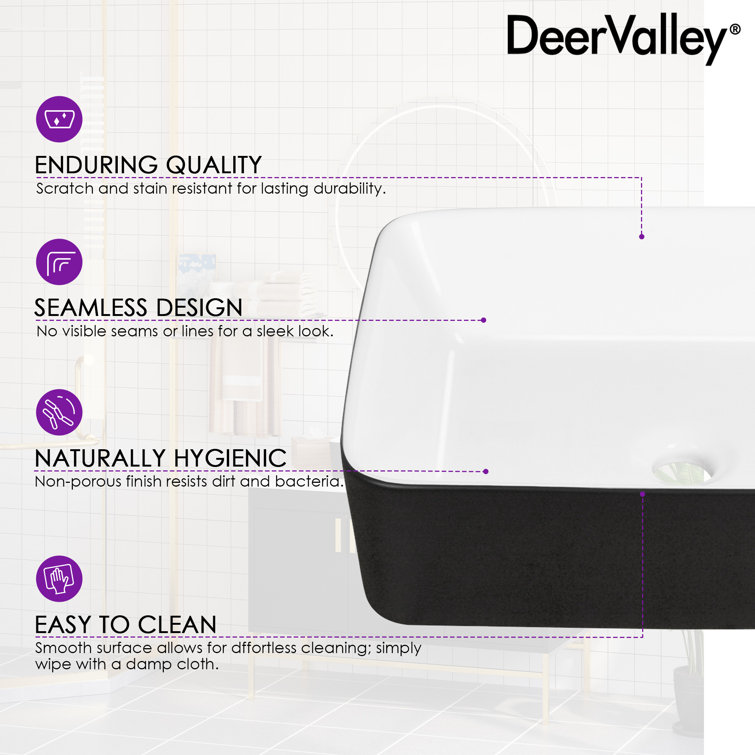 Elegant Dual-Tone 19" x 15" Rectangular Ceramic Vessel Bathroom Sink