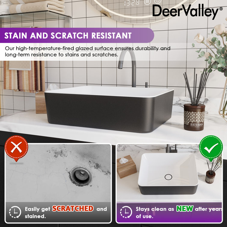 Elegant Dual-Tone 19" x 15" Rectangular Ceramic Vessel Bathroom Sink
