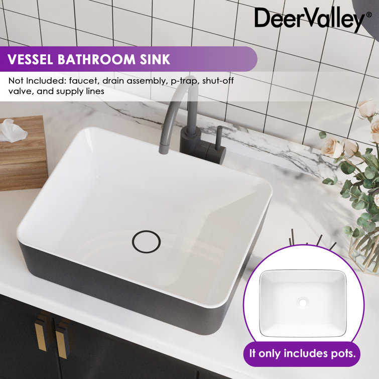 Elegant Dual-Tone 19" x 15" Rectangular Ceramic Vessel Bathroom Sink