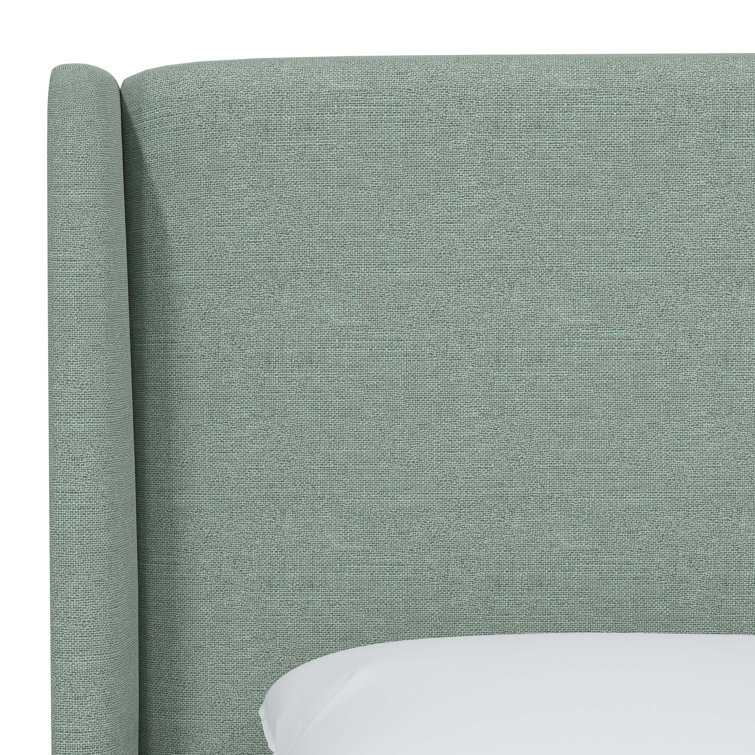 Twin Seafoam Linen Upholstered Bed with Wingback Headboard