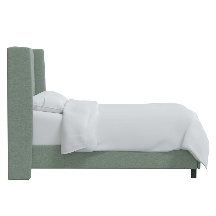 Twin Seafoam Linen Upholstered Bed with Wingback Headboard