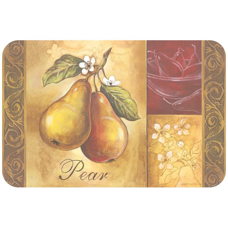 Pear and Floral Reversible Plastic Placemats Set of 4