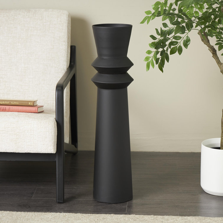 Tall Black Metal Trumpet Floor Vase