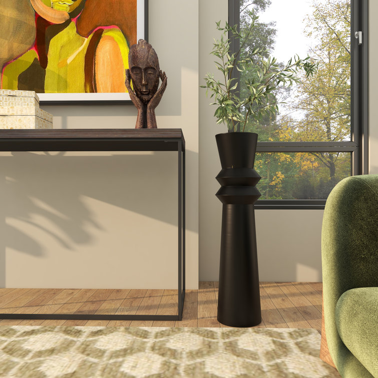 Tall Black Metal Trumpet Floor Vase