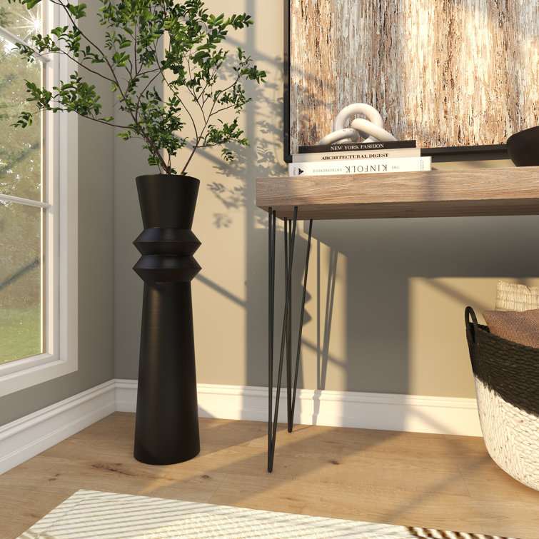 Tall Black Metal Trumpet Floor Vase