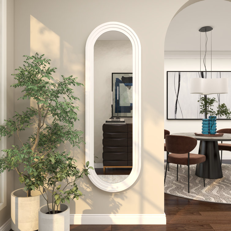 White Oval Full Length Wood Wall Mirror