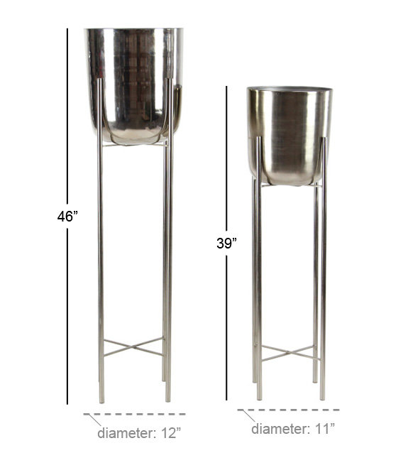 Elegant Silver Metal Dome Planters with X-Base Stand, Set of 2