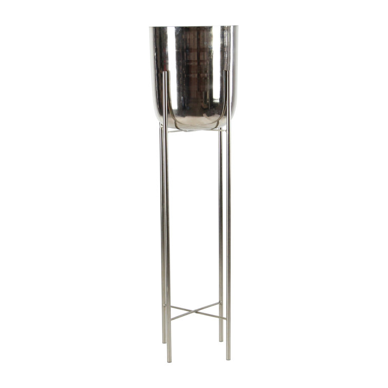 Elegant Silver Metal Dome Planters with X-Base Stand, Set of 2
