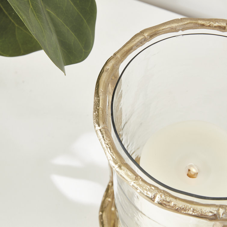Gold Bamboo-Like Glass Hurricane Candle Holder, 16"