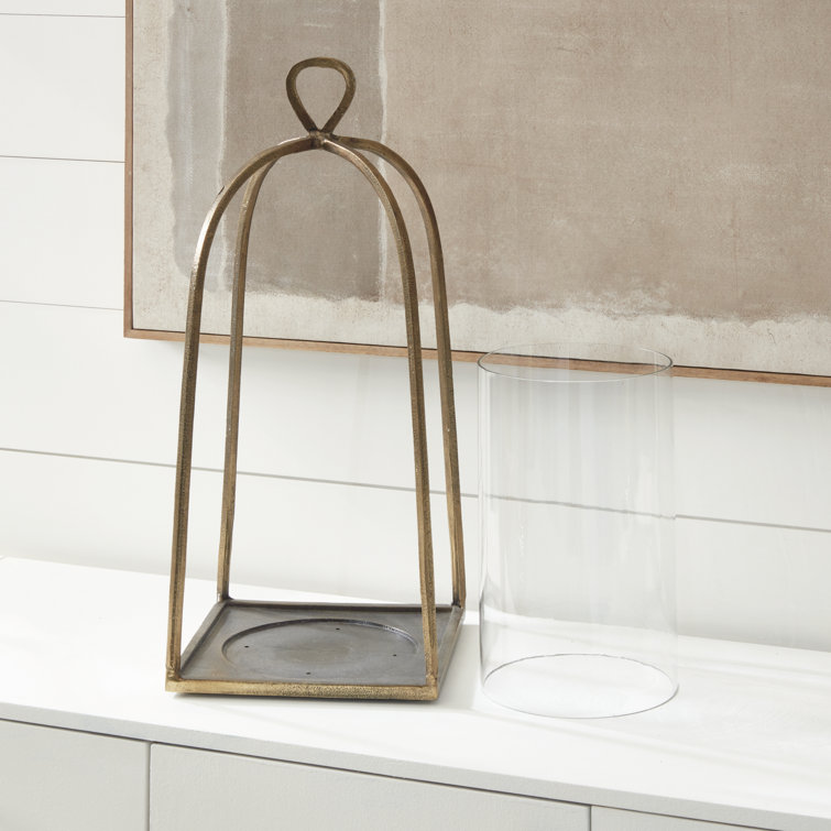 Hand-Finished Gold and Glass Hurricane Candle Holder