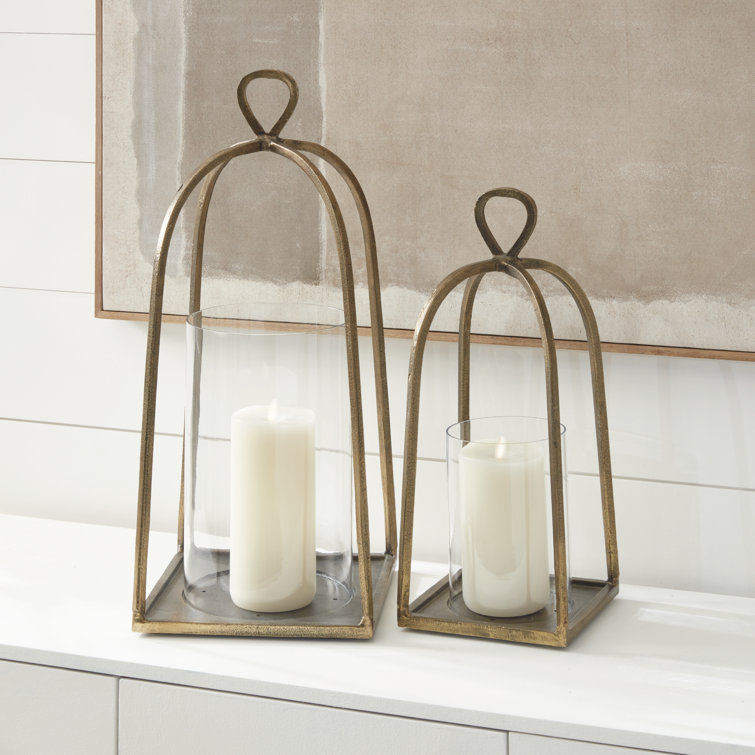 Hand-Finished Gold and Glass Hurricane Candle Holder