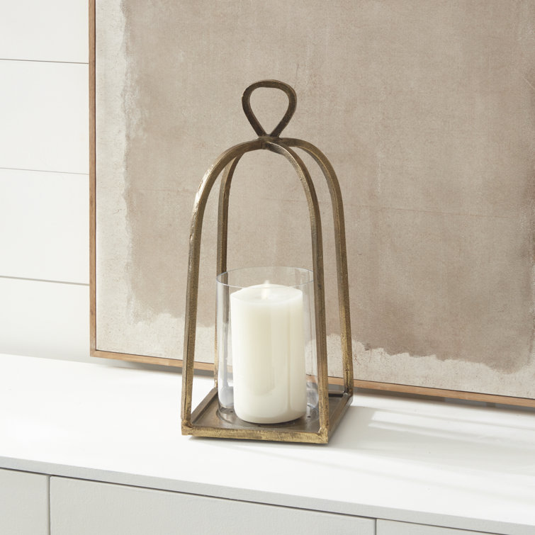 Antique Brass Hurricane Candle Lantern with Glass Insert