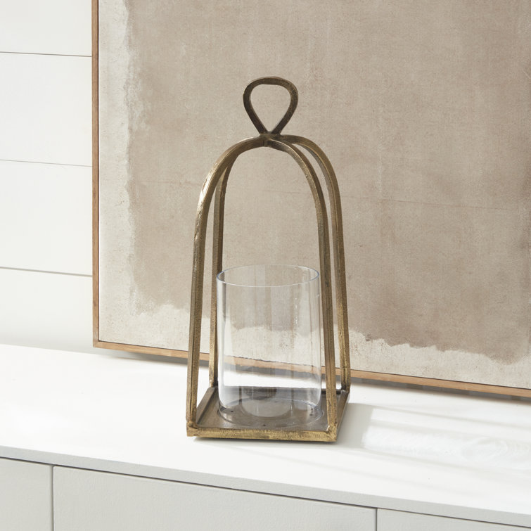 Antique Brass Hurricane Candle Lantern with Glass Insert