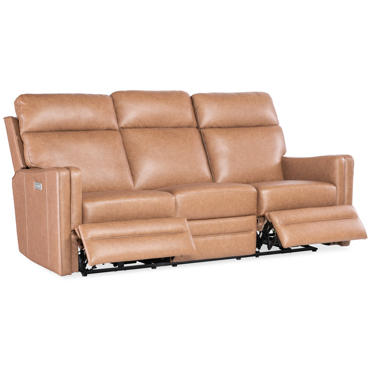 Fawn Leather Zero Gravity Reclining Sofa with Power Headrest