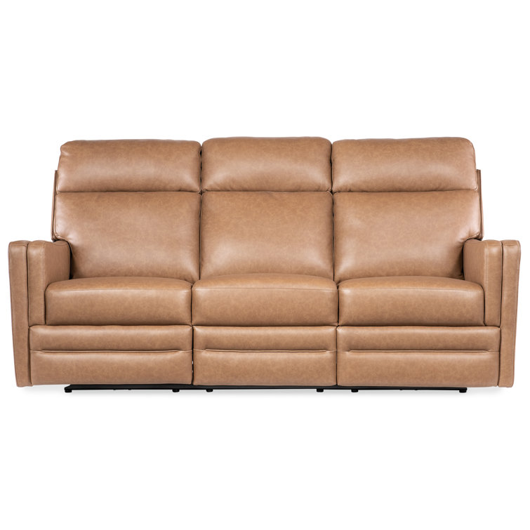 Fawn Leather Zero Gravity Reclining Sofa with Power Headrest