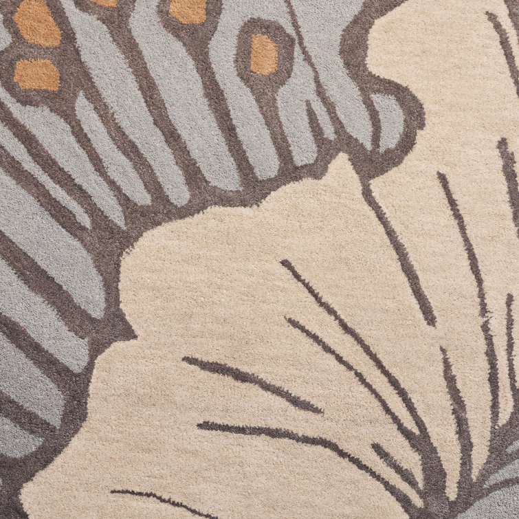 Taupe Floral Handmade Wool and Viscose 9' x 12' Area Rug
