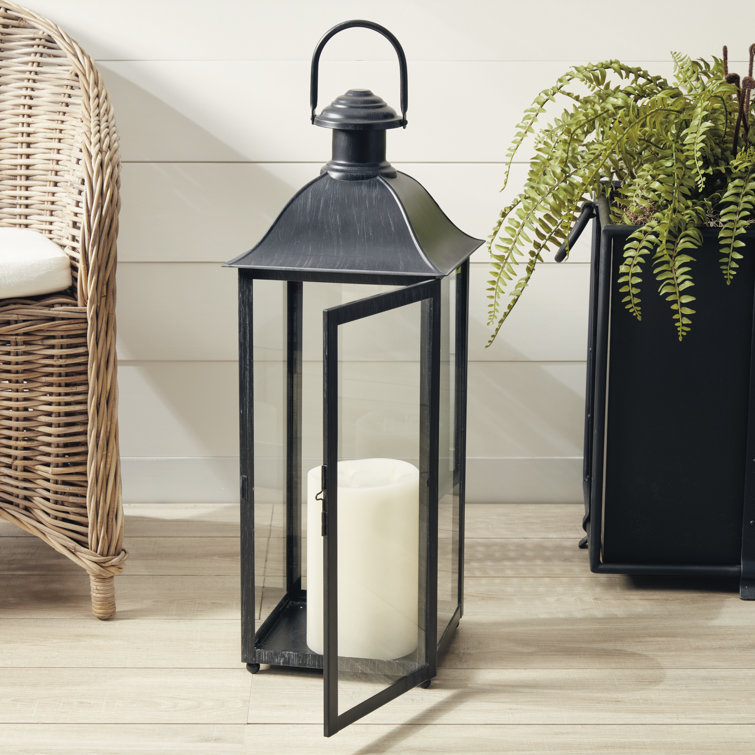 Black Ceramic Hanging Candle Lantern with Clear Glass Panels